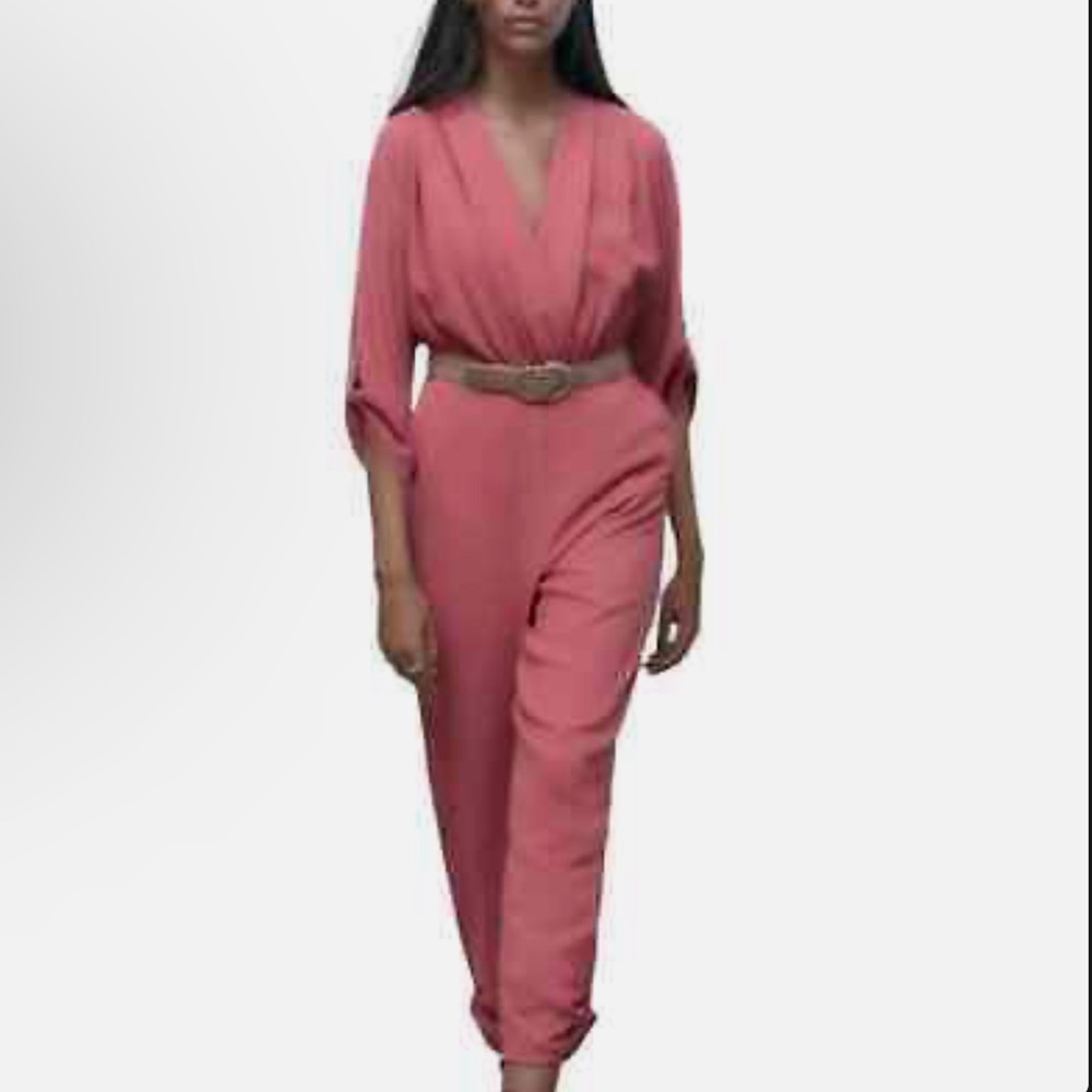 ZARA Belted Wrap Effect Jumpsuit in Mauve Pink WOMEN'S Small
